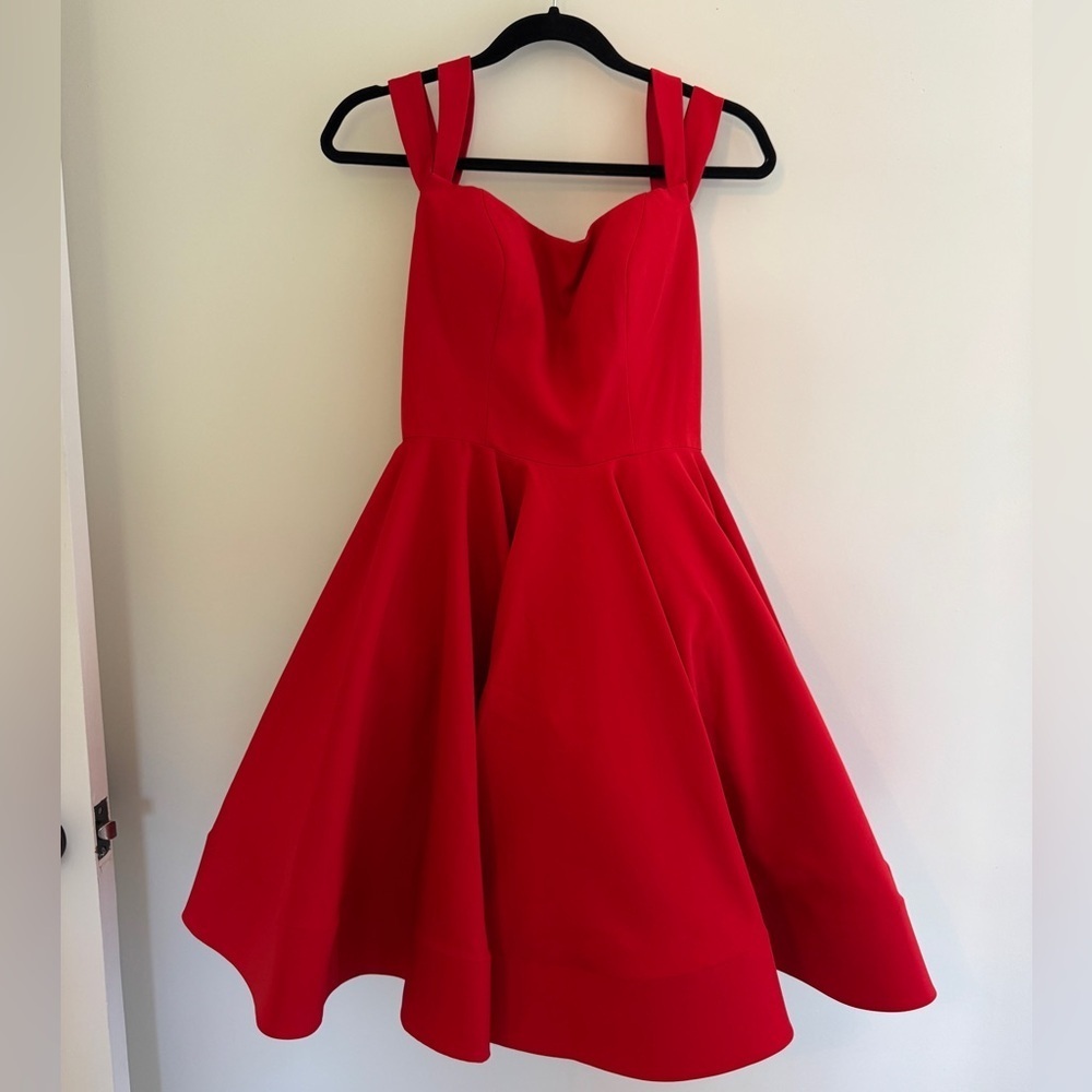 Mac Duggal Red Off-Shoulder Fit-and-Flare Cocktail Dress - Picture 3 of 7